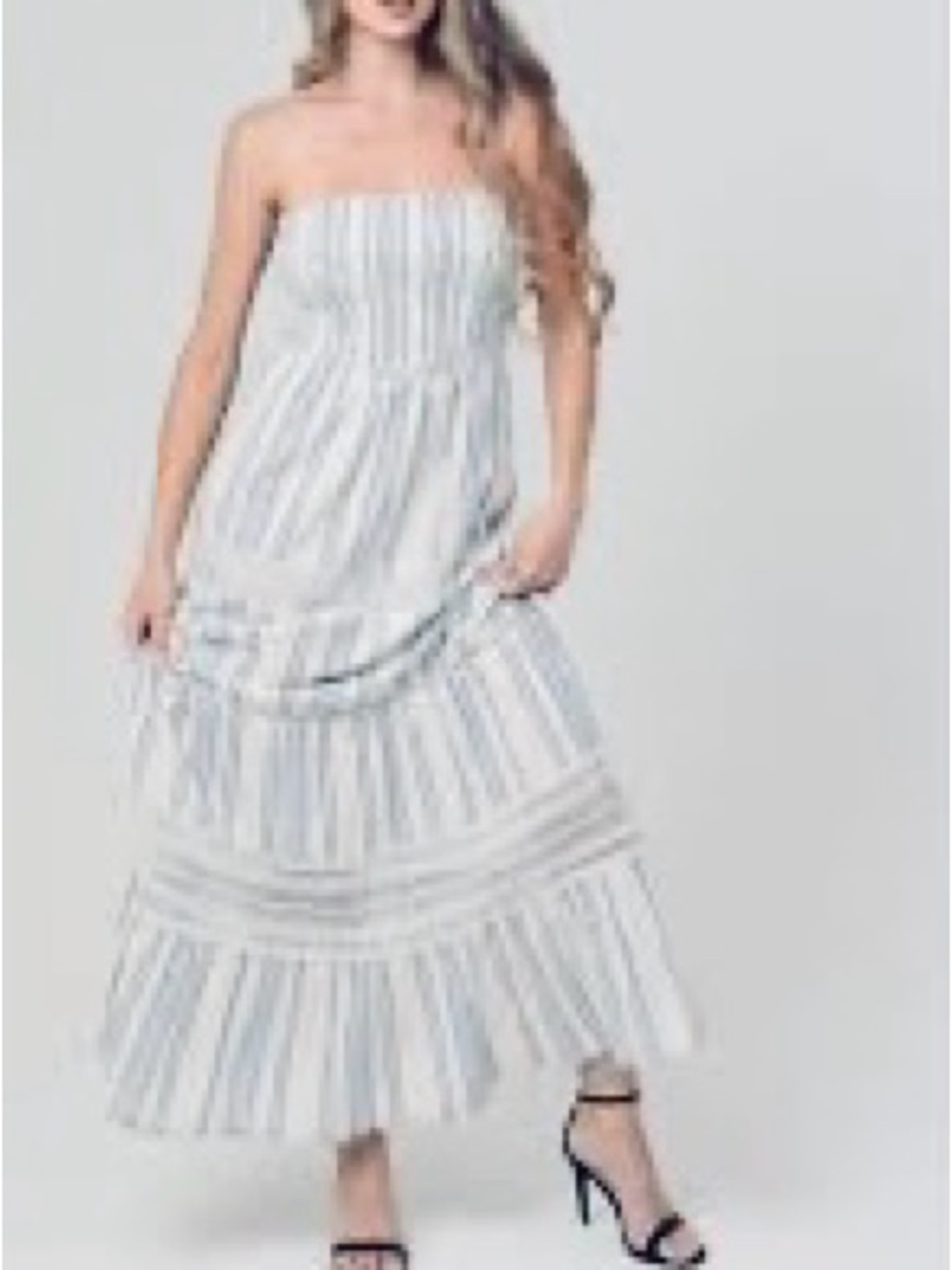 Aerie strapless summer maxi dress with green lavender stripes